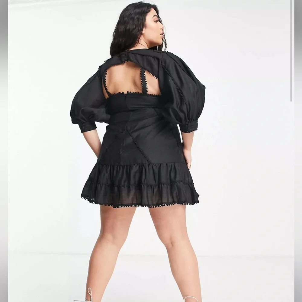 ASOS DESIGN Curve structured mini dress with lace trim detail + puff sleeve US16 - Picture 4 of 4
